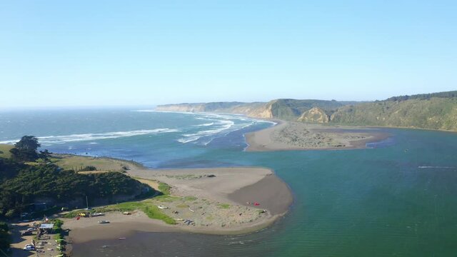 La Boca spot Surf for practicing water sports  as kitesurfing, windsurfing landscape of the mouth in the Navidad comuna near matanzas and puertecillo chile