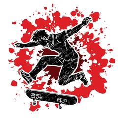 Extreme Sport Skateboard Player Action Skateboarder Cartoon Graphic Vector