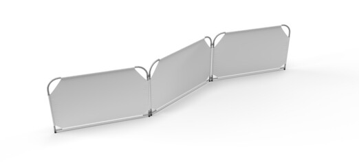 White Brandable Partition Divider Floor Stand for Exhibition Stands and Retail events. Isolated on White for mockup and illustrations. 3D Render