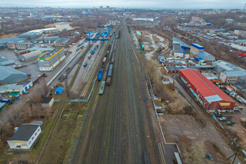 Aerial view of the railway in autumn (Kirov, Russia)