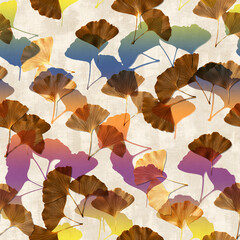 Abstract Ginkgo Biloba Leaves Seamless Pattern Trendy Fashion Colors Textured Background Stylish Creative Design Perfect for Allover Fabric Print or Wrapping Paper