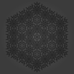 Round vector dark snowflake. Abstract winter ornament. Black snowflake