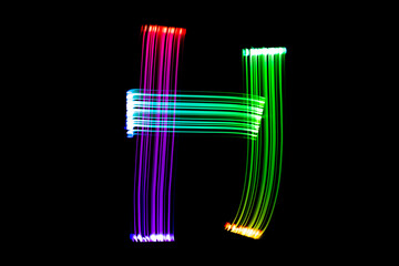 Letter H. Isolated figure on a black background. Freezelight.