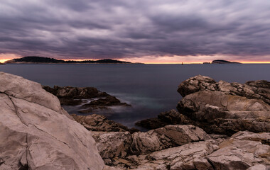 Fototapeta na wymiar Last minuts of sunset over the Adriatic sea in Croatia.