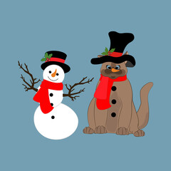 Cat in snowman christmas hat and scarf