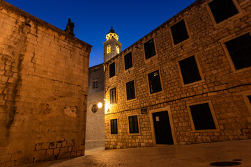 Street in Dubrovnik night view, Dalmatia region of Croatia