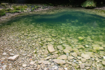Roman road and waterfall of the Enderrozas in the Valle de Mena