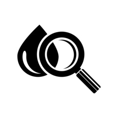 Examination of blood samples for viruses, AIDS, and HIV. Laboratory blood tests. Medical diagnostics using a blood drop sample. Solid vector black icon isolated on white 