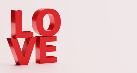 3d word LOVE with blank empty background with shadow