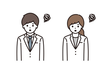 薬剤師 医師 男性 女性 白衣 困惑