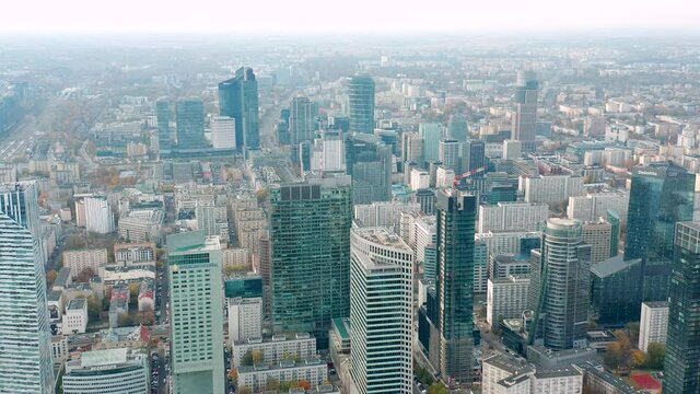 Warsaw Business Center Skyscappers Aerial Drone, Poland