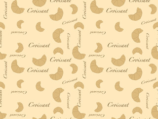 Croissant cartoon character seamless pattern on brown background