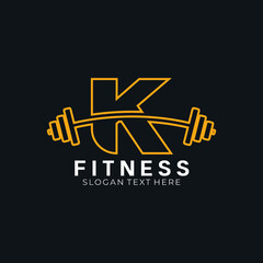 Letter K barbell logo, letter K with barbell logo in trendy flat style, fitness logo