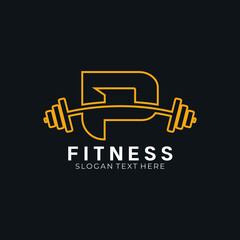 Letter P barbell logo, letter P with barbell logo in trendy flat style, fitness logo