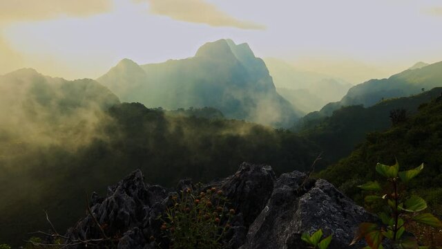 Doi Luang Chiang Dao with morning fog in Chiang Dao district Famous places for tourism in Chiang Mai, Thailand