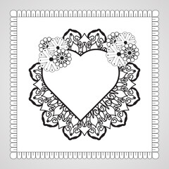 Hand drawn heart with mandala. decoration in ethnic oriental  doodle ornament
