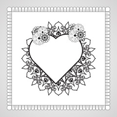 Hand drawn heart with mandala. decoration in ethnic oriental  doodle ornament