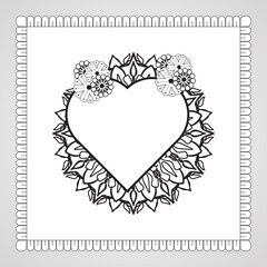 Hand drawn heart with mandala. decoration in ethnic oriental  doodle ornament