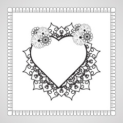 Hand drawn heart with mandala. decoration in ethnic oriental  doodle ornament