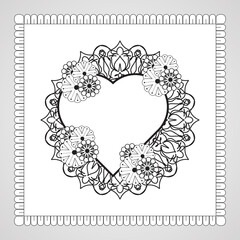 Hand drawn heart with mandala. decoration in ethnic oriental  doodle ornament