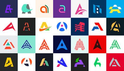 Abstract logos collection with letter A. Geometric abstract logos. Icon design 