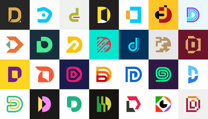 Abstract logos collection with letter D. Geometric abstract logos. Icon design 