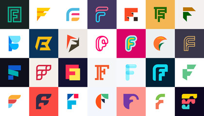 Abstract logos collection with letter F. Geometric abstract logos. Icon design 
