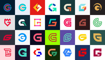 Abstract logos collection with letter G. Geometric abstract logos. Icon design 