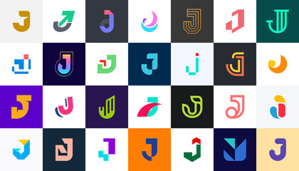 Abstract logos collection with letter J. Geometric abstract logos. Icon design 
