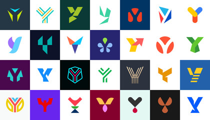 Abstract logos collection with letter Y. Geometric abstract logos. Icon design 