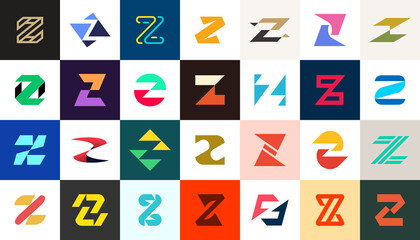 Abstract logos collection with letter Z. Geometric abstract logos. Icon design 