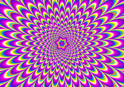 Colorful rainbow flower blossom. Motion illusion.
