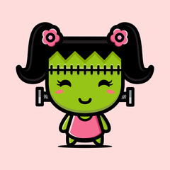 cute woman frankenstein cartoon vector design