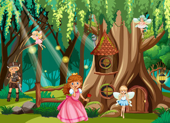 Fantasy forest with cute fairies