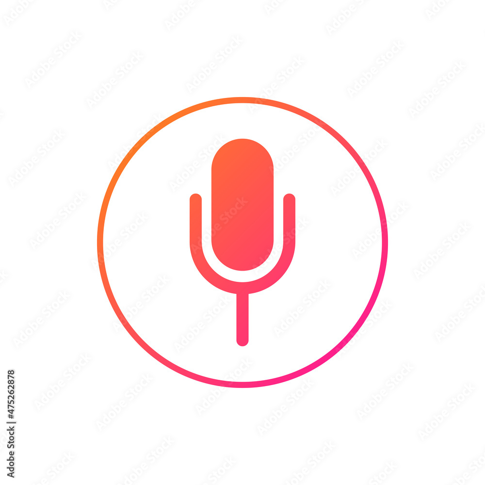 Poster Voice assistant hi tech ai artificial intelligence speech recognition technology isolated icon. Vector pink microphone in round circle, music and media recording, speech and voice recognition button