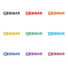 Obraz premium Webinar word icon isolated on white background, color set