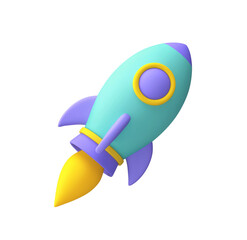 Cartoon spaceship with flame isolated on white. Clipping path included