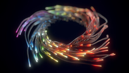 Obraz na płótnie Canvas glowing glass trails. fiber optic technology concept with multiple lines. 3d illustration