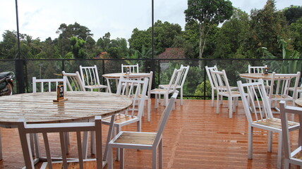 white wood lounge chair set, seating relax with mountain views