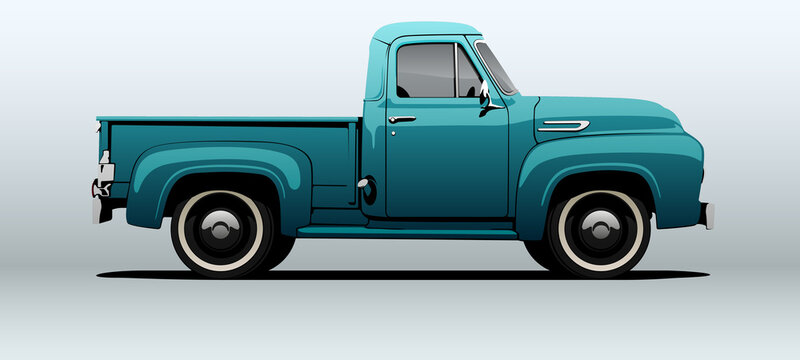 Pickup truck in side view with perspective. Very high quality vector.