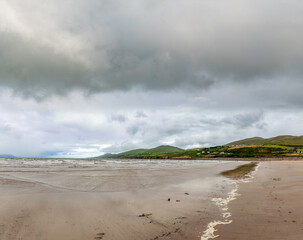 Panoramic view of Inch Beach. Blue-Flag Inch Beach lies on Daingean Bay on the Dingle Peninsula