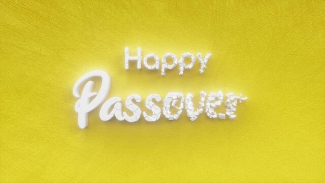 Happy Passover, Hebrew Pesaḥ or Pesach text inscription, jewish traditional religious spring holiday concept, decorative animated lettering, 3d render of festive greeting card motion background