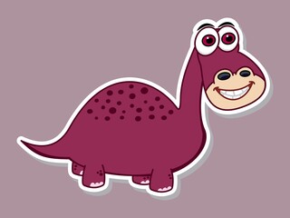 Sticker young herbivorous dinosaur purple with spots and big smile