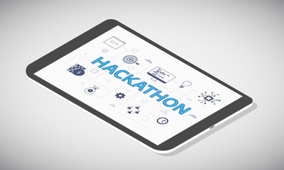 hackathon technology concept on tablet screen with isometric 3d style
