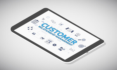 crm customer relationship management concept on tablet screen with isometric 3d style