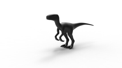 black raptor dinosaur angle view with shadow 3d render