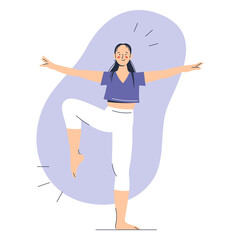 Illustration of a young woman doing balancing excercise, fitness concept