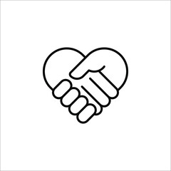 Handshake black silhouette icon in heart shape vector illustration. eps 10