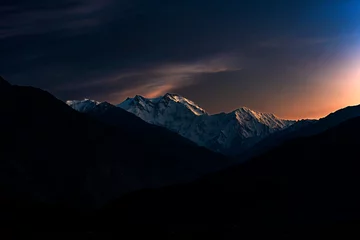 Fototapete Nanga Parbat snow capped mountain in evening light , nanga parbat in blue hour , last light at snow mountain