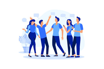 happy friendship day with a diverse group of friends of people hugging together to celebrate a special event vector flat modern design illustration